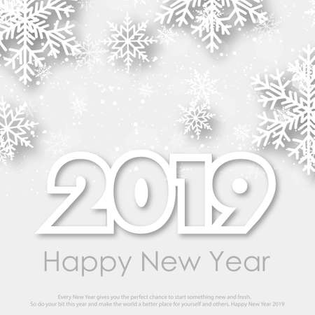 Merry Christmas and Happy New Year Greeting Card With White Snowflakes. 2019 .Vector.のイラスト素材