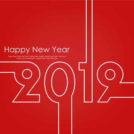 Happy New Year greeting card with lined text. 2019. Vectorのイラスト素材