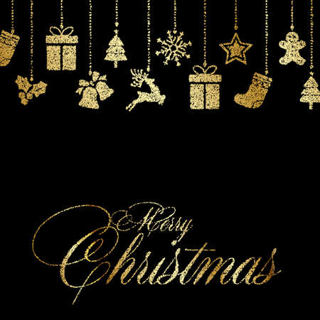 Christmas greeting card with gold ornaments. Vectorのイラスト素材