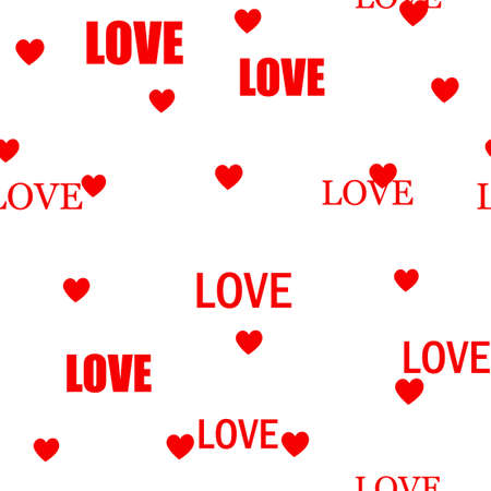 Seamless pattern with red hearts and love word. Vectorのイラスト素材