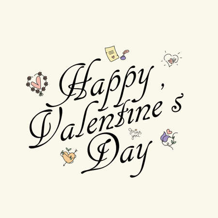 Happy Valentine's Day greeting card with vintage elements. Vector.のイラスト素材