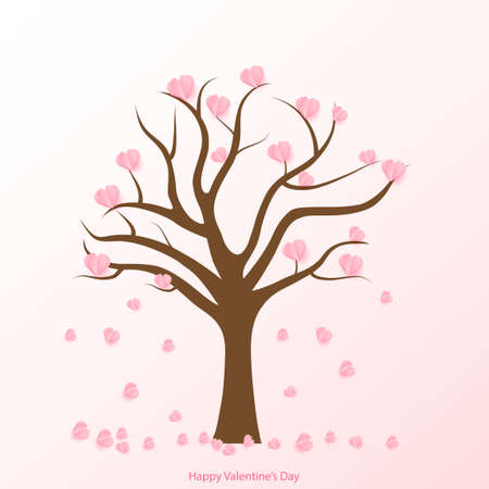 Happy Valentine's day card with tree and paper cut hearts. Vector.のイラスト素材