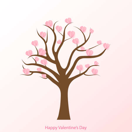 Happy Valentine's day card with tree and paper cut hearts. Vector.のイラスト素材