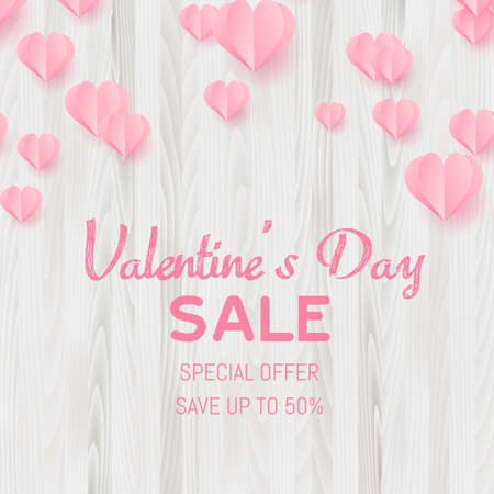 Valentine's Day sale card with paper cut hearts. Vectorのイラスト素材