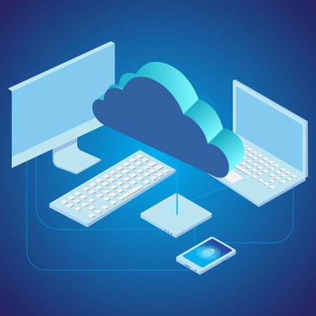 Cloud storage with laptop, computer. smart phone and router. Vector illustrationのイラスト素材