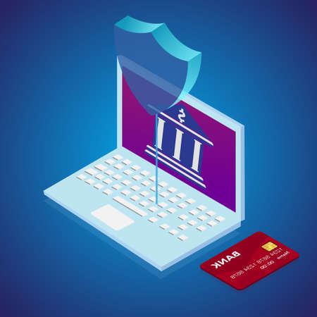 Network security concept with laptop, computer and smarphone. Vectorのイラスト素材