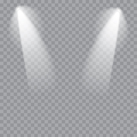 Scene illumination. Cold light effect. Stage illuminated spotlight on transparent background. Vector.のイラスト素材