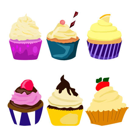Set of tasty cakes isolated on white. Vectorのイラスト素材