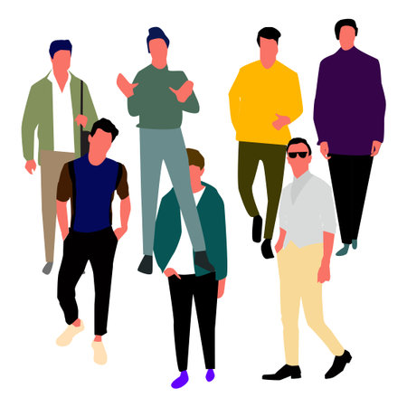 Set of men in fashion clothes. Vector.