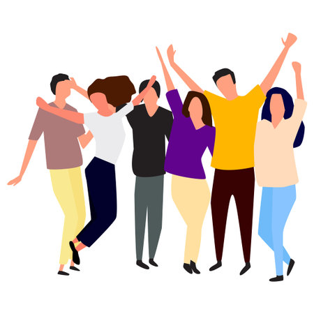 Set of dancing young girls and boys. Vector
