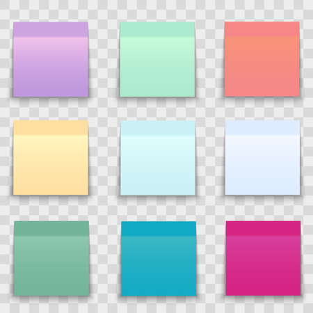 Set of office paper sheets or sticky stickers with shadow isolated on a transparent background.Vectorのイラスト素材