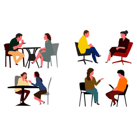 Set of people sitting at cafe. Vectorのイラスト素材