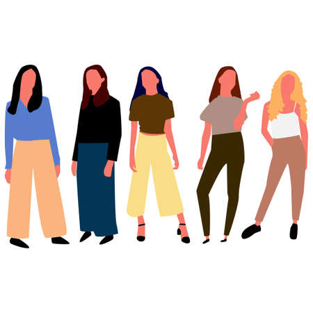 Set of beautiful young women in fashion clothes. Vectorのイラスト素材