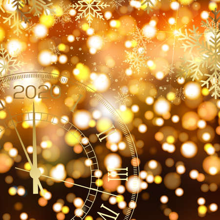 Happy New Year card with clock and fireworks. 2020 Vectorのイラスト素材