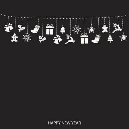 Happy New year or Christmas card with ornaments. Vector.のイラスト素材