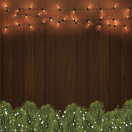 Glowing lights on wooden background. Vector illustration.のイラスト素材