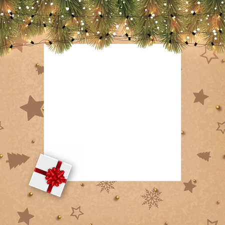 Xmas border with white paper and ornaments. Vectorのイラスト素材