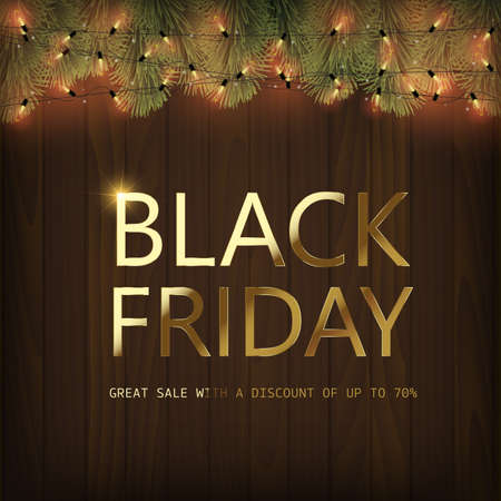 Black Friday card with gold text. Vector.のイラスト素材