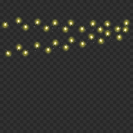 Xmas decorations glowing garlands on transparent background. Christmas lights for your design. Vector.のイラスト素材