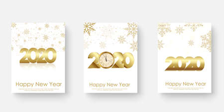 Happy 2020 Year cards set with Xmas ornaments. Vector illustrationのイラスト素材