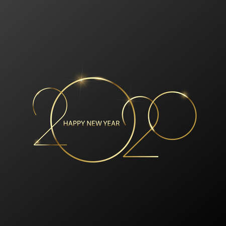 Happy 2020 Year card with gold shiny text on black background. Vector.のイラスト素材
