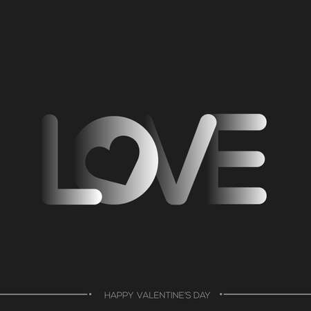 Valentines Day card with shadow text love on black background. Vector.のイラスト素材