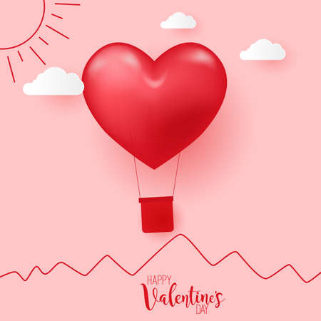 Happy Valentine's Day card with flying heart balloon. Vectorのイラスト素材