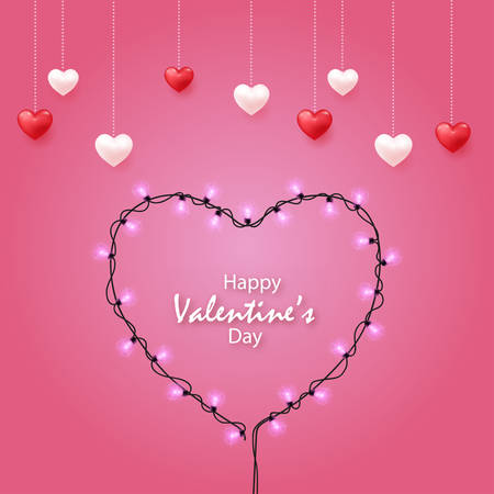 Valentine's Day card with heart made from electric lamps. Vectorのイラスト素材
