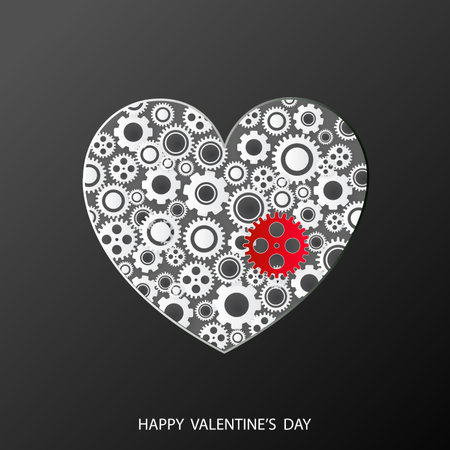 Heart as a mechanism made of gears. Happy Valentine's Day card. Vector.のイラスト素材