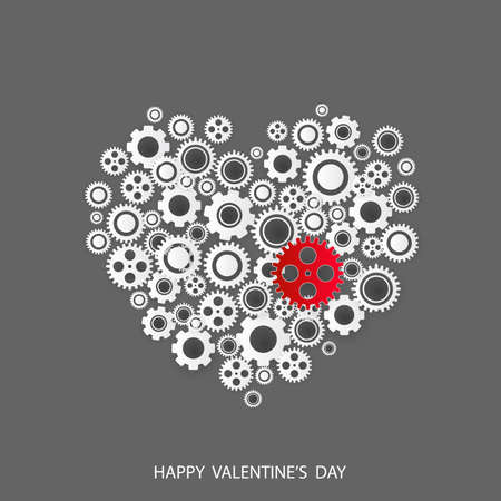 Heart as a mechanism made of gears. Happy Valentine's Day card. Vector.のイラスト素材
