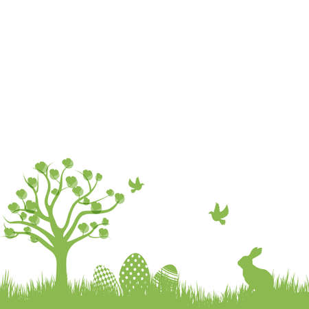 Easter Background with rabbit and easter eggs. Vector.のイラスト素材