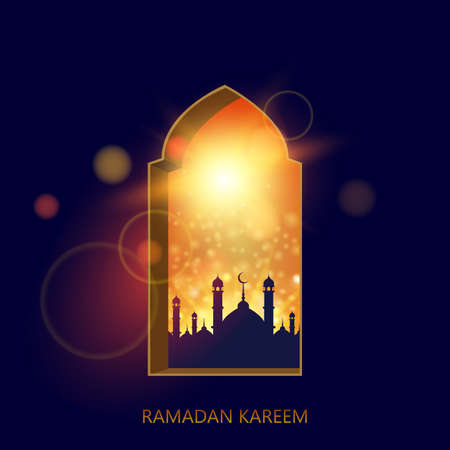 Ramadan kareem greeting card with view from window Mosque. Vectorのイラスト素材