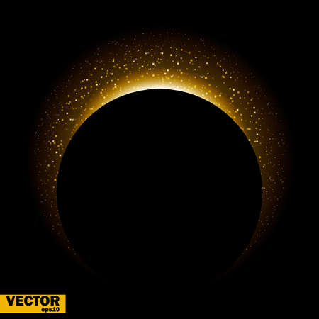 Gold glittering star dust texture round frame. Vector.のイラスト素材