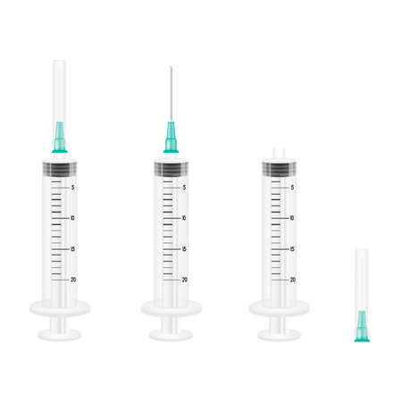 Medical shot syringe for vaccines. Mock up. Vector.のイラスト素材