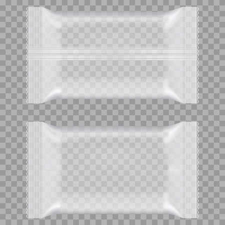 Vacuum transparent packaging for snacks, food, chips, sugar and spices. Vectorのイラスト素材