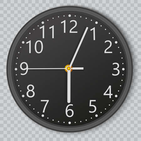 Black wall office clock on transparent background. Vector.のイラスト素材