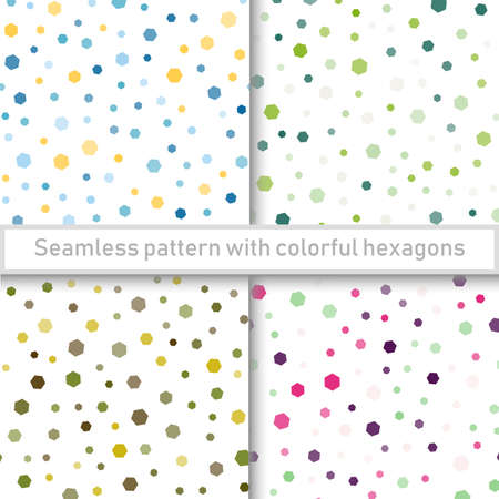 Set of seamless patterns with colorful hexagons. Vector.のイラスト素材