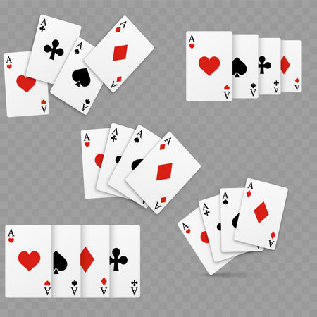 Set of four of a kind aces playing cards. Realistic vector