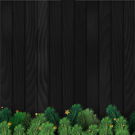 Christmas tree branches on wooden background. Vectorのイラスト素材