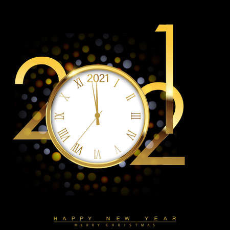 Happy New Year 2021 with golden shiny watch. Vector.のイラスト素材