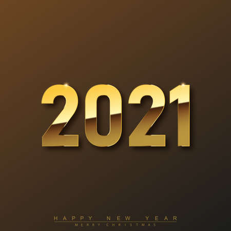 Happy New Year 2021 with golden shiny text. Vector.のイラスト素材