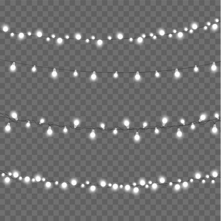 Glowing lights for Xmas Holiday greeting card design. Garlands decorations. Vector