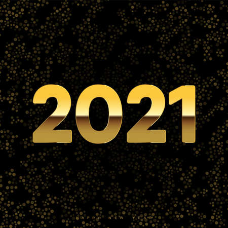 2021 New Year card with golden text on confetti black background. Vectorのイラスト素材
