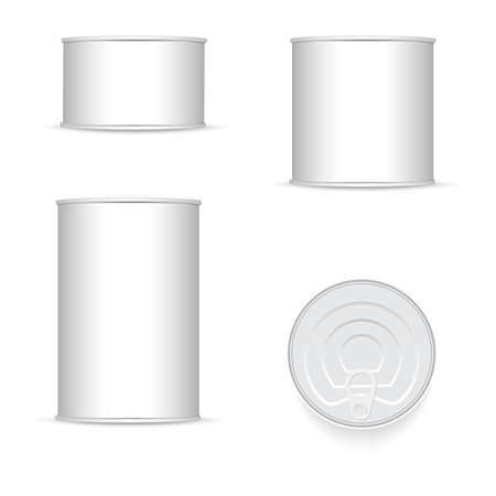 Set of white and metallic tin can. Bank food sign, Vector.のイラスト素材