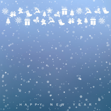 Merry christmas and Happy new year card with hanging decorations. Vector illustration.のイラスト素材