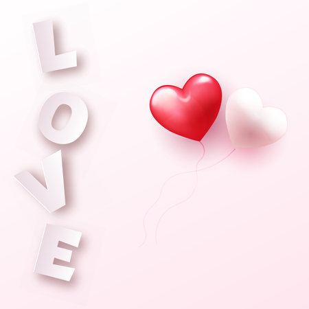 Valentine's day card with pink love text and couple hearts. Vectorのイラスト素材