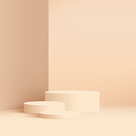 Abstract minimal scene with cylinder podiums. Vector illustration.のイラスト素材