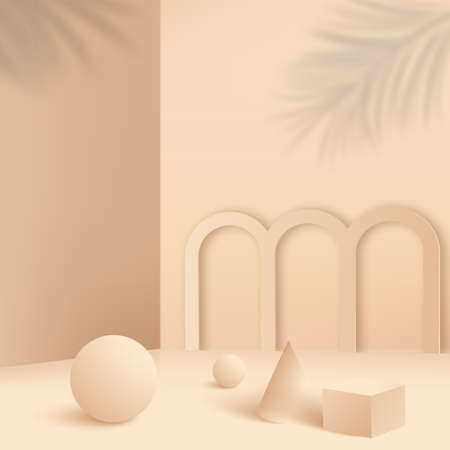 Abstract background with cream color geometric 3d podiums. Vector illustration.のイラスト素材