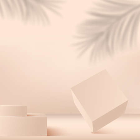 Abstract background with cream color geometric 3d podiums. Vector illustrationのイラスト素材
