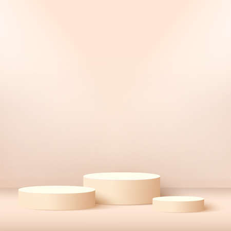 Abstract background with pink color geometric 3d podiums. Vector illustration.のイラスト素材
